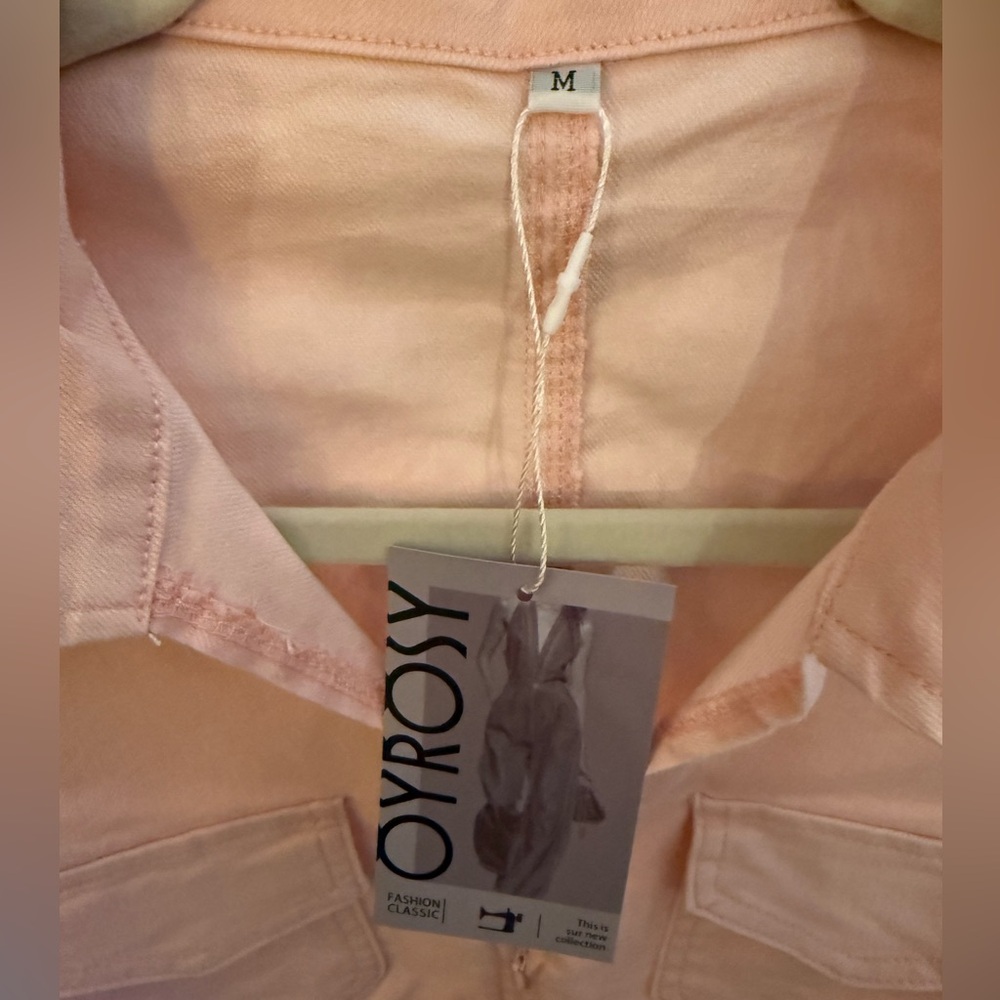 Oyrosy Vintage Slim Pink Denim Lapel Sleeveless Zipper Ruffle Mini Dress NWT - Picture 11 of 15